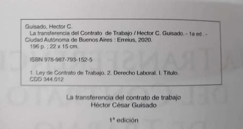 La Transferencia Del Contrato De Trabajo - Guisado, Hector C